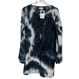Urban Daizy Sweatshirt Tunic Mini Dress Size M Black Blue Tie Dye Raw Seams